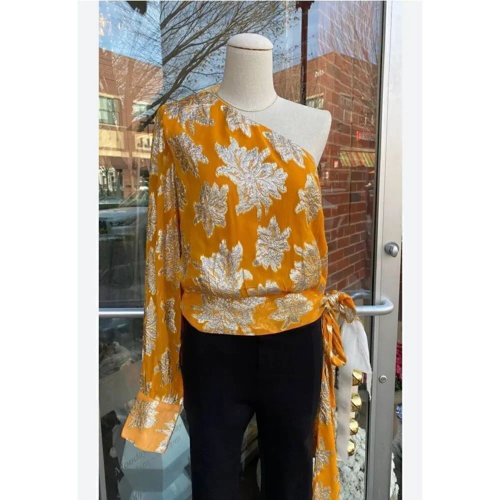 Karina Grimaldi Daniela Jacquard Yellow Blouse S, NWT